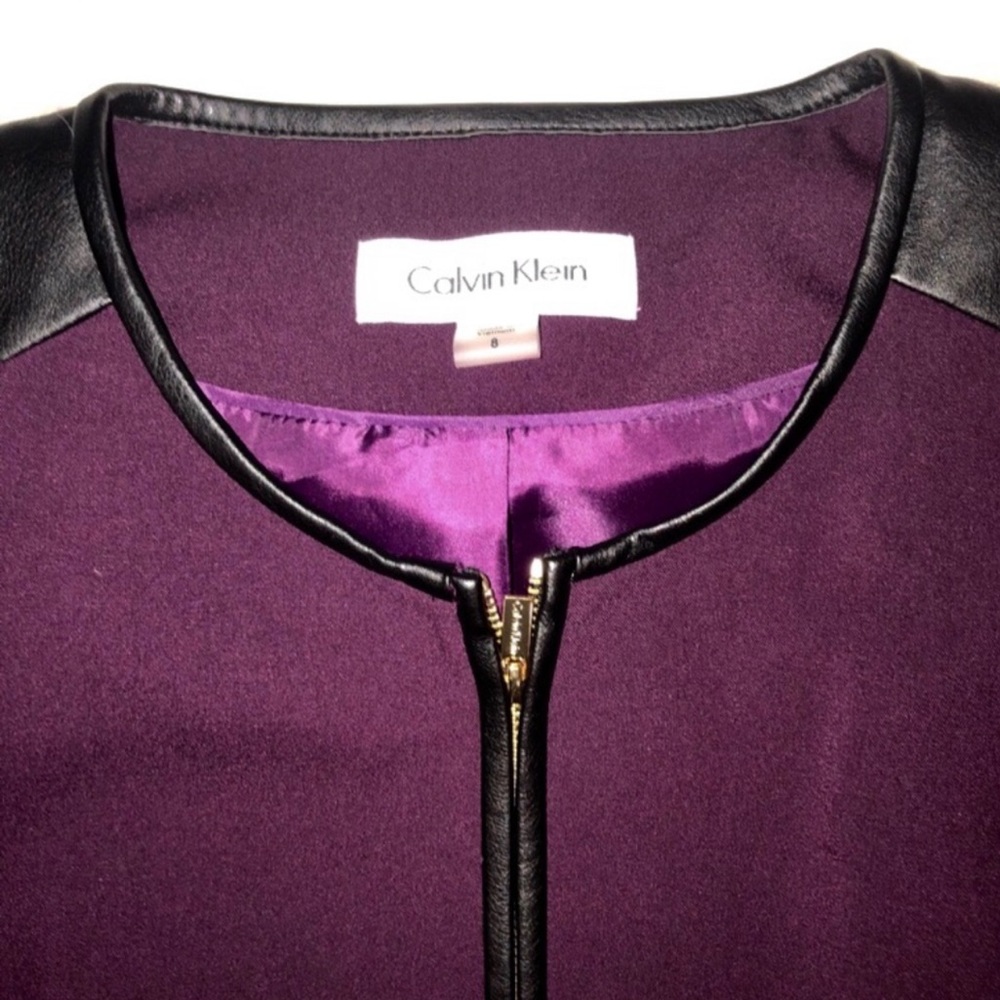 Calvin Klein 🦚 Purple Blazer w Faux Leather Trim - Picture 3 of 5